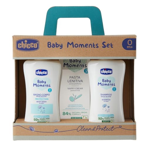 Chicco Baby Moments Set con Bagno Corpo da 200 Ml, Shampo Senza Lacrime da 200 ml, Pasta Lenitiva da 100...