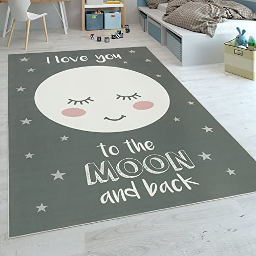 Paco Home Tappeto per Bambini Stanza dei Bambini Femminucce Stelle Graziosa Luna Detto Grigio,...