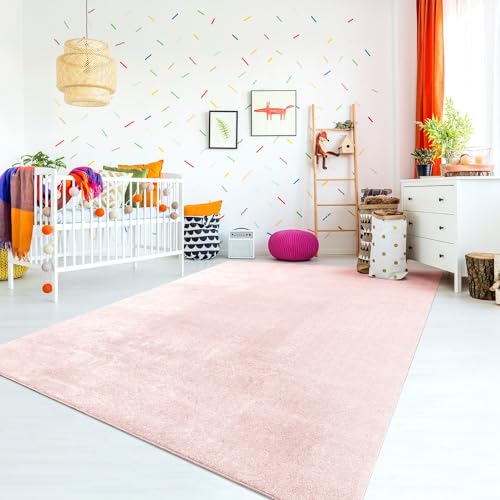 TT Home Tappeto Stanza Bambini Lavabile Moderno Pastello Monocromatico Antiscivolo Soft, Colore:Rosa,...