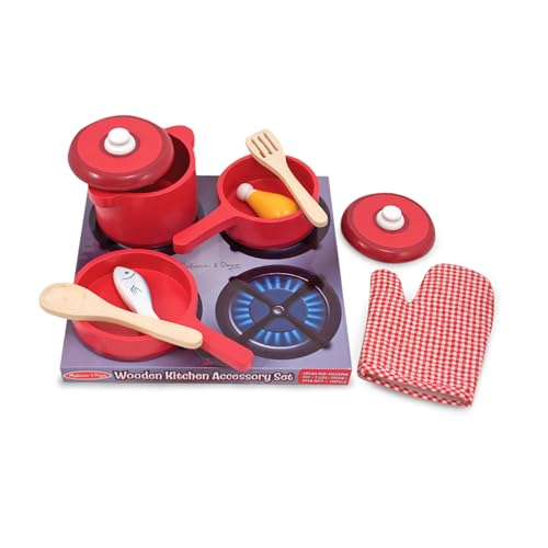 Melissa & Doug- Set di Accessori per Cucina in Legno, Giochi in Legno per Bambini, Giocattoli Montessori...