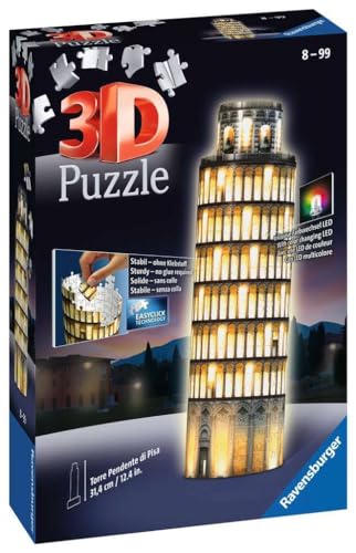 Ravensburger - 3D Puzzle Torre Di Pisa Night Edition con Luce, Italia, 216 Pezzi, 8+ Anni
