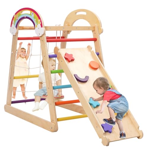 Yosamy Montessori - Struttura da arrampicata 5 in 1, parco giochi per bambini in legno, con altalena,...