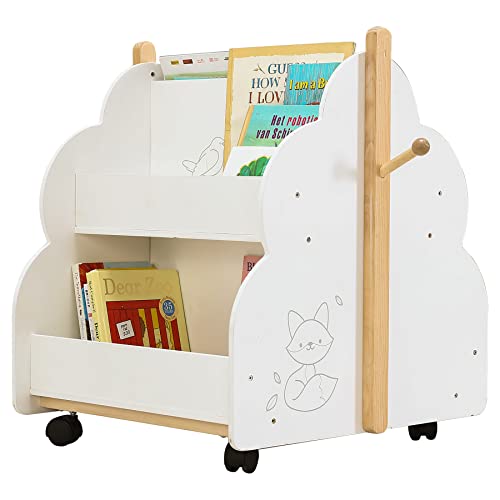 labebe Scaffale Basso, Scaffale Bianco di Legno con Piccolo Uccello per Bambini Oltre 1 Anno, 2-in-1...