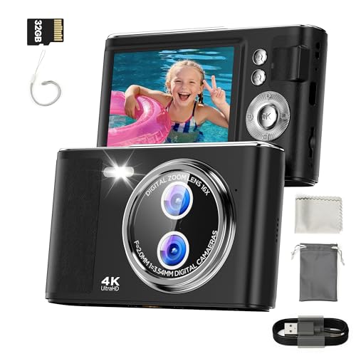 Fotocamera Digitale Bambini Compatta 32GB: 48MP Macchina Fotografica con Schermo 4K 2,8' Anti-Shake 16X...