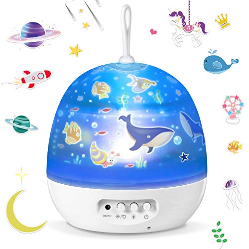 Lampada Proiettore per bambini，Sunnest 4 in 1 Lampada Proiettore di Stella ed Oceano con 8 modalità di...