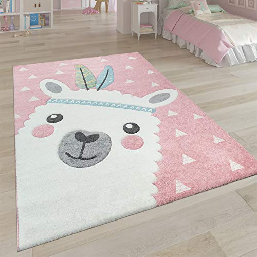 Paco Home Tappeto per la cameretta dei Bambini in Effetto 3D con Grazioso Design Alpaca nei Toni...