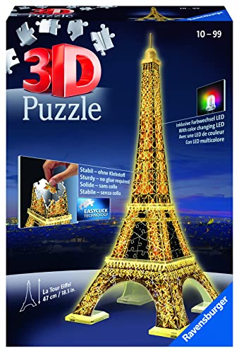 Ravensburger - Puzzle 3D, Torre Eiffel in Edizione Speciale Notte con LED, Età Consigliata 10+, 226...
