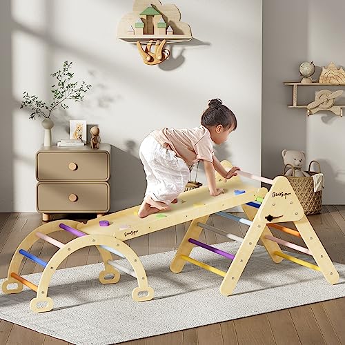 BanaSuper 3 in 1 Bambini Arcobaleno Set di Scalatori Triangolari Triangolo da Arrampicata in Legno...