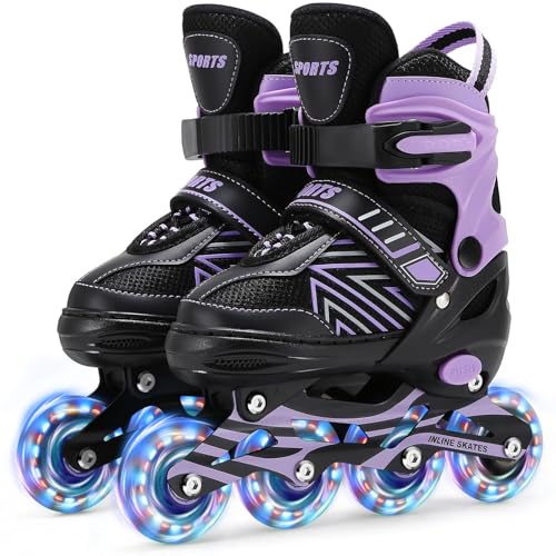 Pattini in Linea per Bambini Regolabili, Pattini Rotelle per Bambini con 4 Ruote Luminosi per...