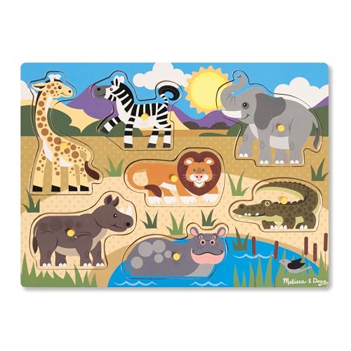 Melissa & Doug Puzzle in legno per bambini animali da safari, Regalo bambina e bambino, Giochi a incastro...