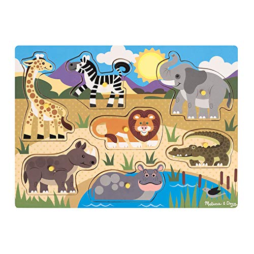 Melissa & Doug Puzzle in legno per bambini animali da safari, Regalo bambina e bambino, Giochi a incastro...