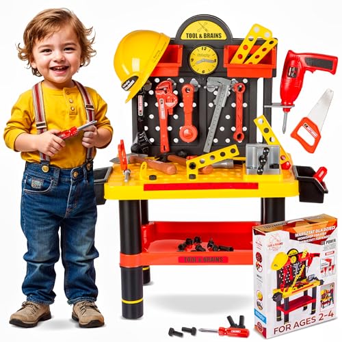 Kinderplay Banco da Lavoro Bambini – Officina Giocattolo con Trapano Elettrico e 50 Accessori – 3+...