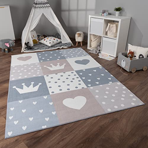 Paco Home Tappeto Bambini Cameretta Bambina Ragezzi Antiscivolo Arcobaleno Cuore Polkadot,...