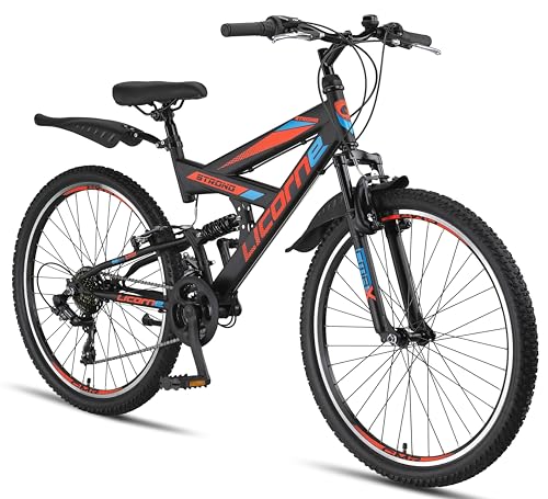 Licorne Bike Strong V 26 pollici Mountain Bike Fully, MTB, adatto a partire da 150 cm, V freno anteriore...