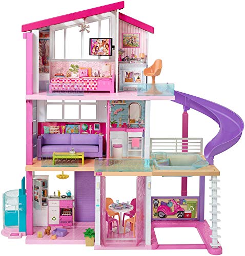 Barbie Casa dei Sogni per Bambole con 8 Stanze, Garage, Scivolo, Piscina, Ascensore e Accessori, per...