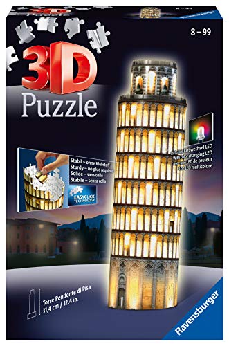 Ravensburger 12515, Puzzle 3D, Torre di Pisa, Edizione Speciale Notte con LED, 216 Pezzi, Età...