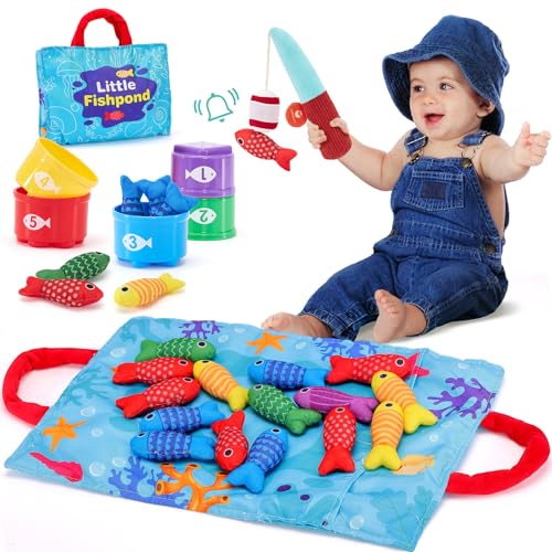 hahaland Giochi Bambini 1 Anno Montessori - 22 PCS Gioco Pesca Morbido, Giocattolo Educativo Montessori 1...