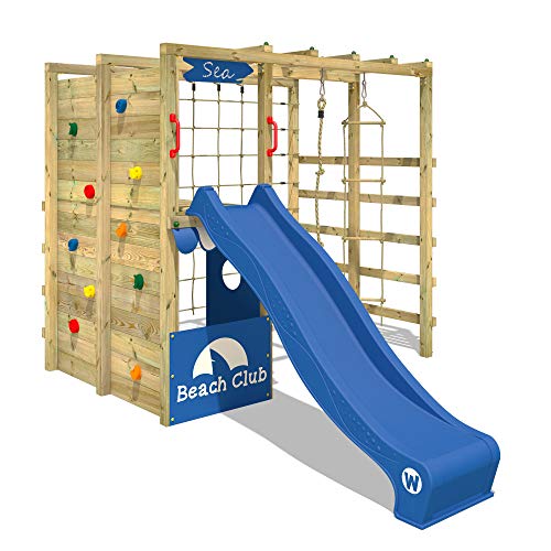 WICKEY Parco giochi in legno Smart Allstar Giochi da giardino con scivolo blu, Scala svedese, Barre di...