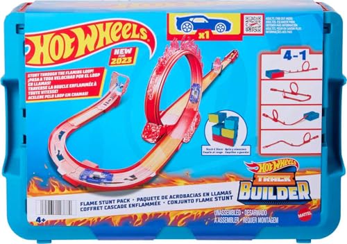 Hot Wheels - Hot Wheels pista tema fuoco e 1 macchinina, 16 pezzi di pista e componenti per acrobazie in...