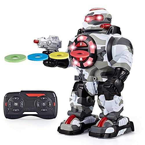 Think Gizmos RoboShooter - Fantastico robot giocattolo telecomandato con registrazione vocale, dischi in...