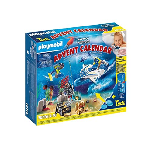 PLAYMOBIL Calendario dell'Avvento 70776 Divertente Missione di Immersione della Polizia, dai 4 Anni