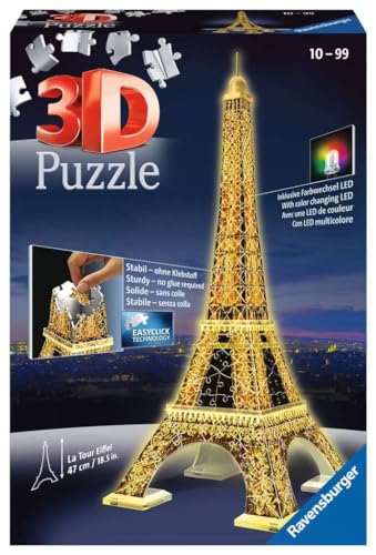 Ravensburger - Puzzle 3D, Tour Eiffel Night Edition con Luce, Parigi, per Adulti e Bambini 10+ Anni, Idea...