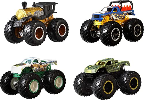 Hot Wheels, Monster Truck Confezione da 4 Veicoli Assortiti con Ruote Giganti, in Scala 1:64, Giocattolo...