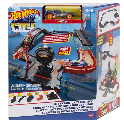 Hot Wheels - Pack di Espansione della City, set da 10 pezzi con base per pista e pezzi per costruire una...