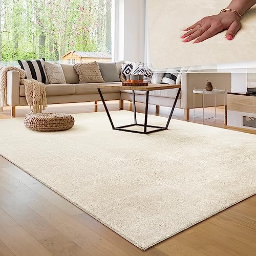 Tappeto per soggiorno Unicolore Lavabile Morbido pelo corto morbido, Dimensione:80x150 cm, Colore:Crema