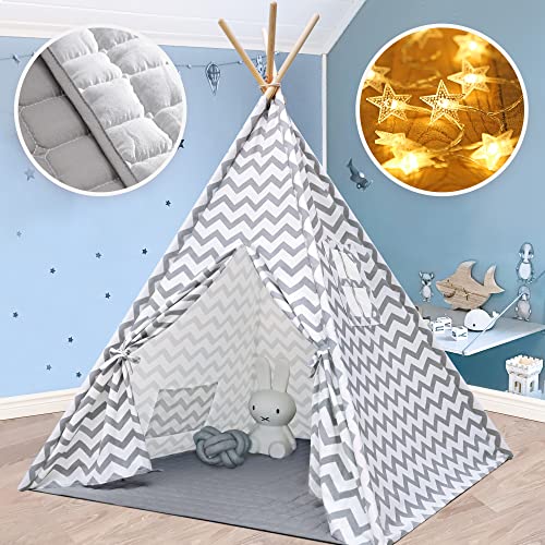 Tiny Land Tenda Bambini Teepee per Ragazzi, 1,6 m Grigio Chevron Tenda per Bambini Giochi per Interni...