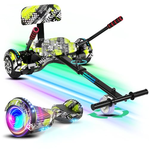 SISIGAD Hoverboard with go-kart seat, Bluetooth speakers and LED light, 6.5 inch tyres, powerful dual...