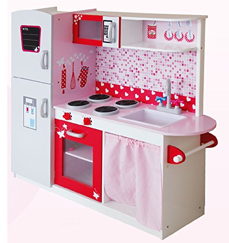 Leomark Grande Cucina Rosa in legno, giocattolo per bambini, gioco d'imitiazione, educazione tavola...