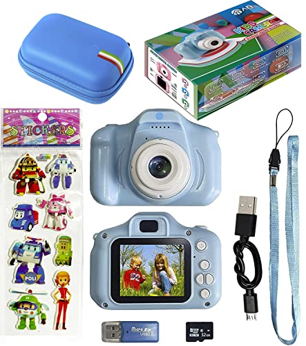 An ShopTo Macchina Fotografica Bambini Fotocamera Bambina e Bambino Azzurra 20Mp Micro SD 32gb Borsa...