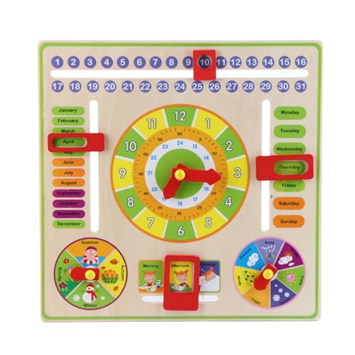 Calendario Didattico in Legno Orologio Educativo Precoce di Bambini Gioco Orologio Calendario Tempo Mese...