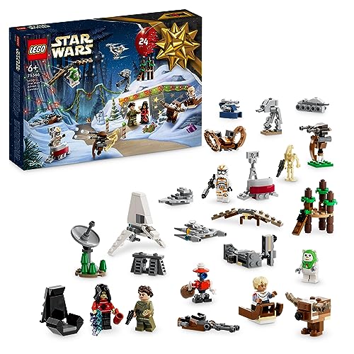 LEGO 75366 Star Wars Calendario dell'Avvento 2023 con 24 Regali tra cui 9 Personaggi, 10 Veicoli...
