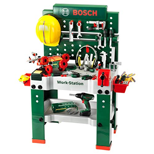 Theo Klein 8485 Banco da lavoro n. 1 Bosch, 150 Pezzi, con Attrezzi e molti Accessori, Avvitatore a...