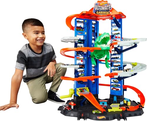 Hot Wheels City Robo T-Rex Ultimate Garage Modalità multigiocatore a più livelli per riporre auto in...