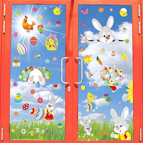 110 PCS Adesivi per Finestre Pasqua, 9 Fogli Easter Window Cling Easter Bunny Window Stickers Adesivi...
