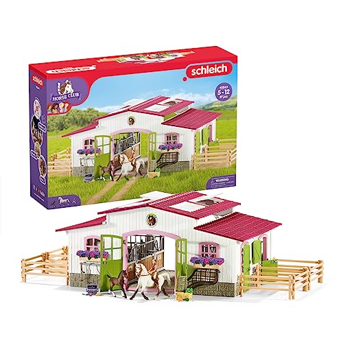 Schleich Horse Club 42344 Riding Centre with Rider and Horses Figurine, Green,pink, 83 x 26 x 39 cm