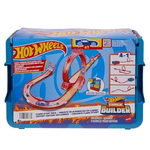 Hot Wheels - Hot Wheels pista tema fuoco e 1 macchinina, 16 pezzi di pista e componenti per acrobazie in...