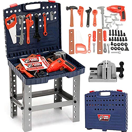BAKAJI Banco da Lavoro Giocattolo per Bambini Richiudibile in Valigetta con Trapano Avvitatore...