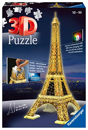 Ravensburger - Puzzle 3D, Torre Eiffel in Edizione Speciale Notte con LED, Età Consigliata 10+, 216...
