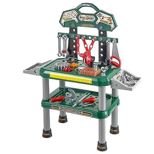 Baroni Toys Banco da Lavoro Giocattolo per Bambini con 74 Accessori, Piano di Lavoro da Falegname da...