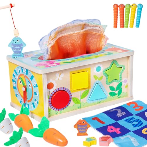 Montessori 8 in 1 Cubo Multiattività Educativo - Giochi Bambini 1-3 Anni Con Scatola di Fazzoletti,...
