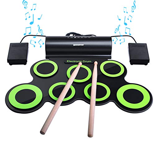 Set di Batteria Elettronica, bonrob Roll Up Percussioni Midi Drum Pad Kit con Cuffie, Pedali del Tamburo...