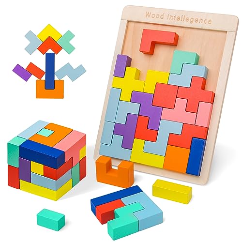 VORHOT Puzzle 3D di Legno Tetris, Giochi Montessori Bambini 3 4 5 6 Anni, Cervello Giocattoli con 30...