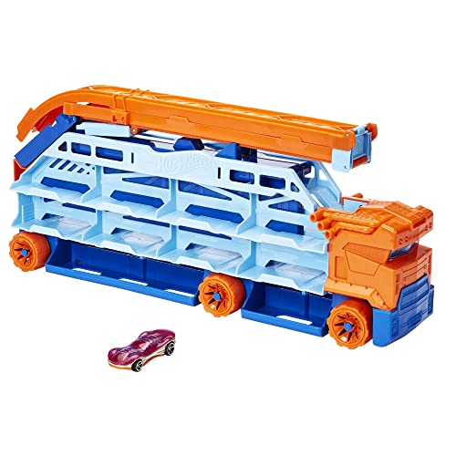 Hot Wheels - Autotrasportatore a Caduta Libera, con 1 macchinina, Contiene più di 20 Veicoli in Scala...