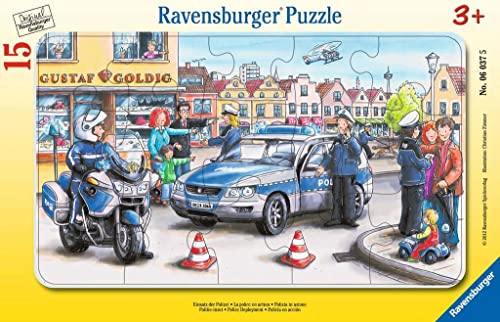 Ravensburger 06037 - Polizia in Azione, Puzzle con Cornice 15 Pezzi