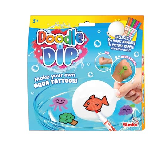 Simba 105953088 Doodle And Dip, Crea i Tuoi Tatuaggi Aqua, tra Cui 8 Penne magiche e Blocco da colorare,...