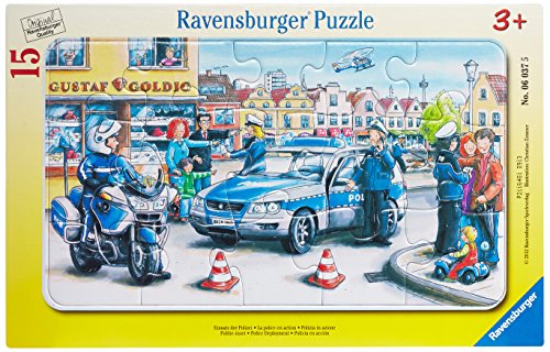 Ravensburger 06037 - Polizia in Azione, Puzzle con Cornice 15 Pezzi